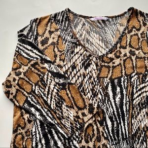 TanJay Long Sleeve Top - Brown and Black Animal Print Slinky Fabric